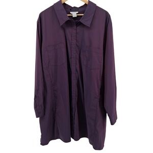 Avenue Womens Plus Size 30/32 Purple Iridescent Button Front Tunic‎ Top Stretch